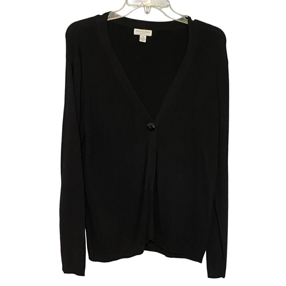 Charter Club Black Cardigan Knit Sweater‎ One Button Closure Women’s Size PM